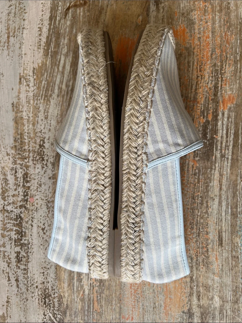 Bandolino Light Blue and Cream Striped Espadrille Slip-Ons